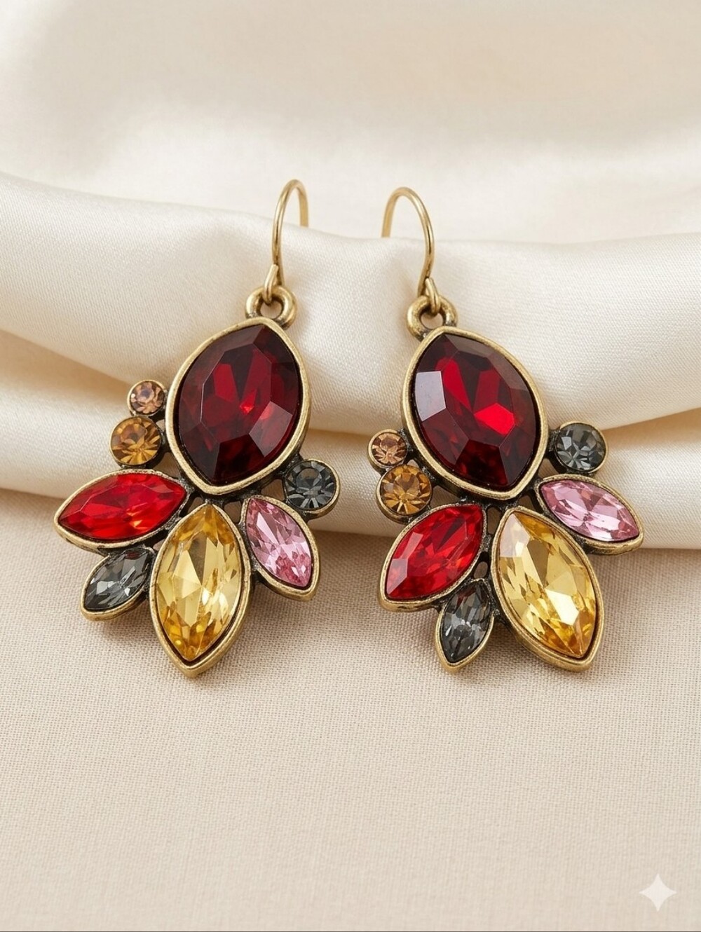 Don't Ask Pink & Red Crystal Floral Drop Earrings
